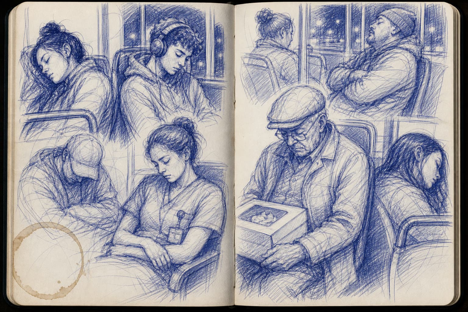 Ballpoint: the night bus sketchbook, made on Leap