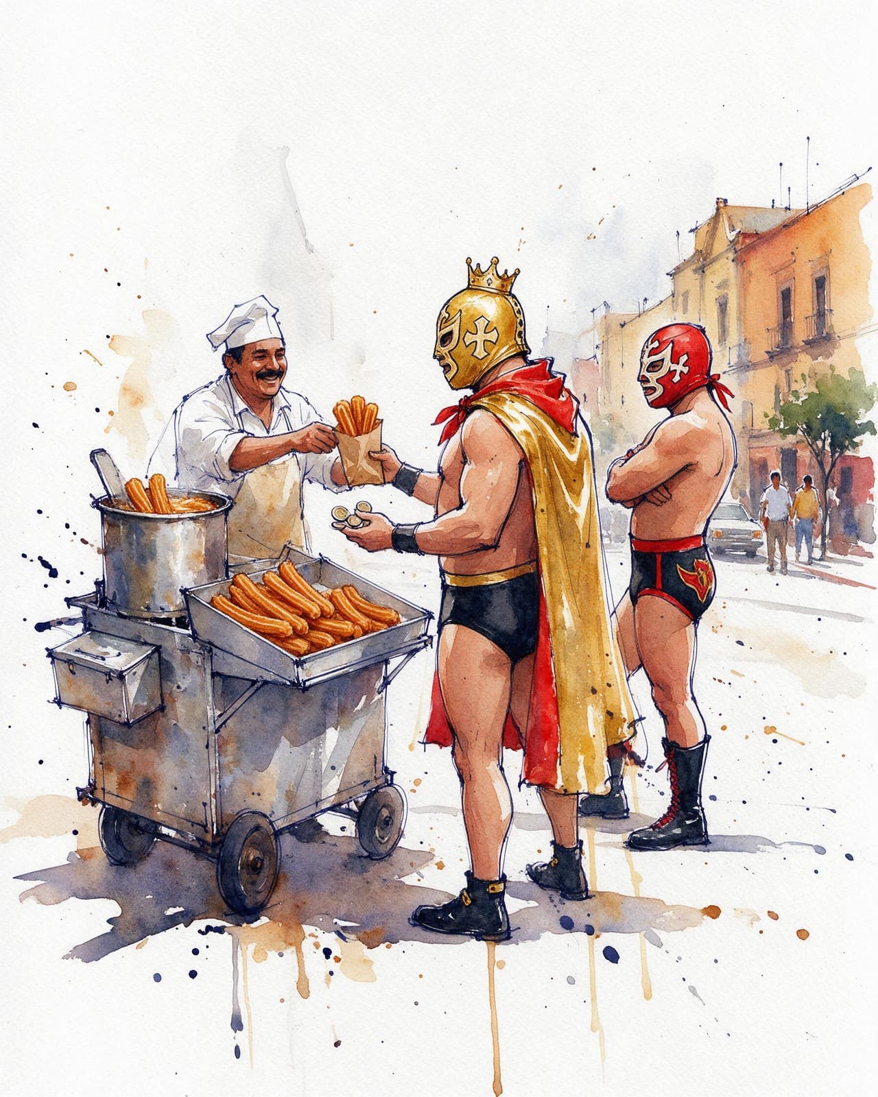 Watercolor: the luchador's churros, made on Leap