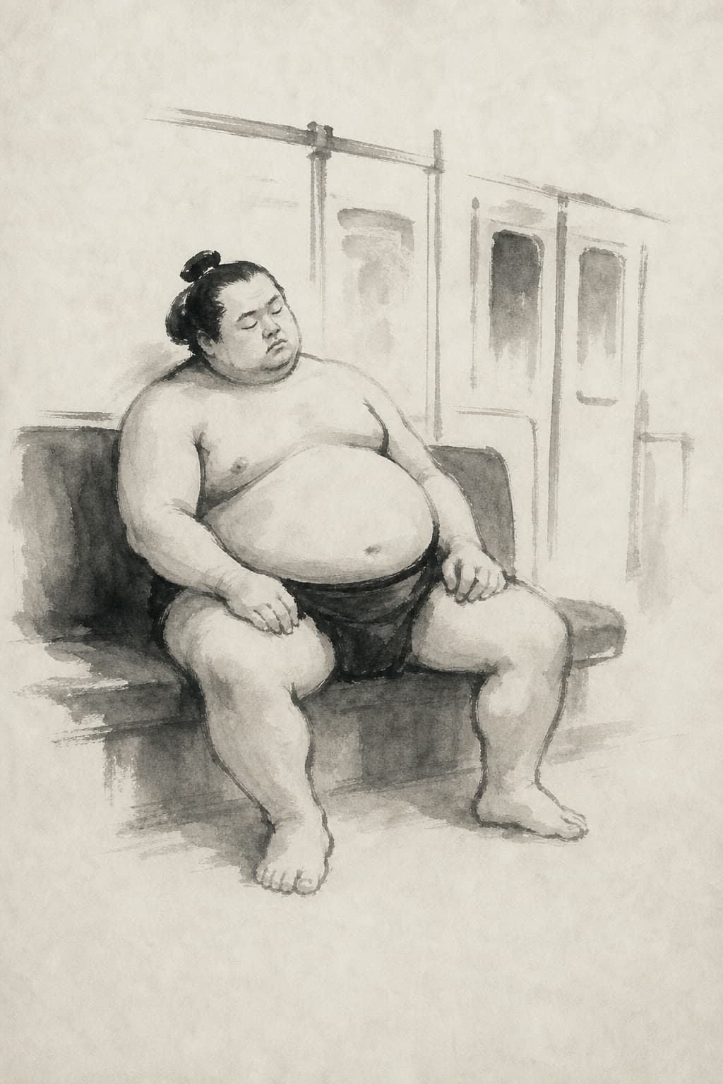 Ink: a sumo wrestler on the last train, made on Leap