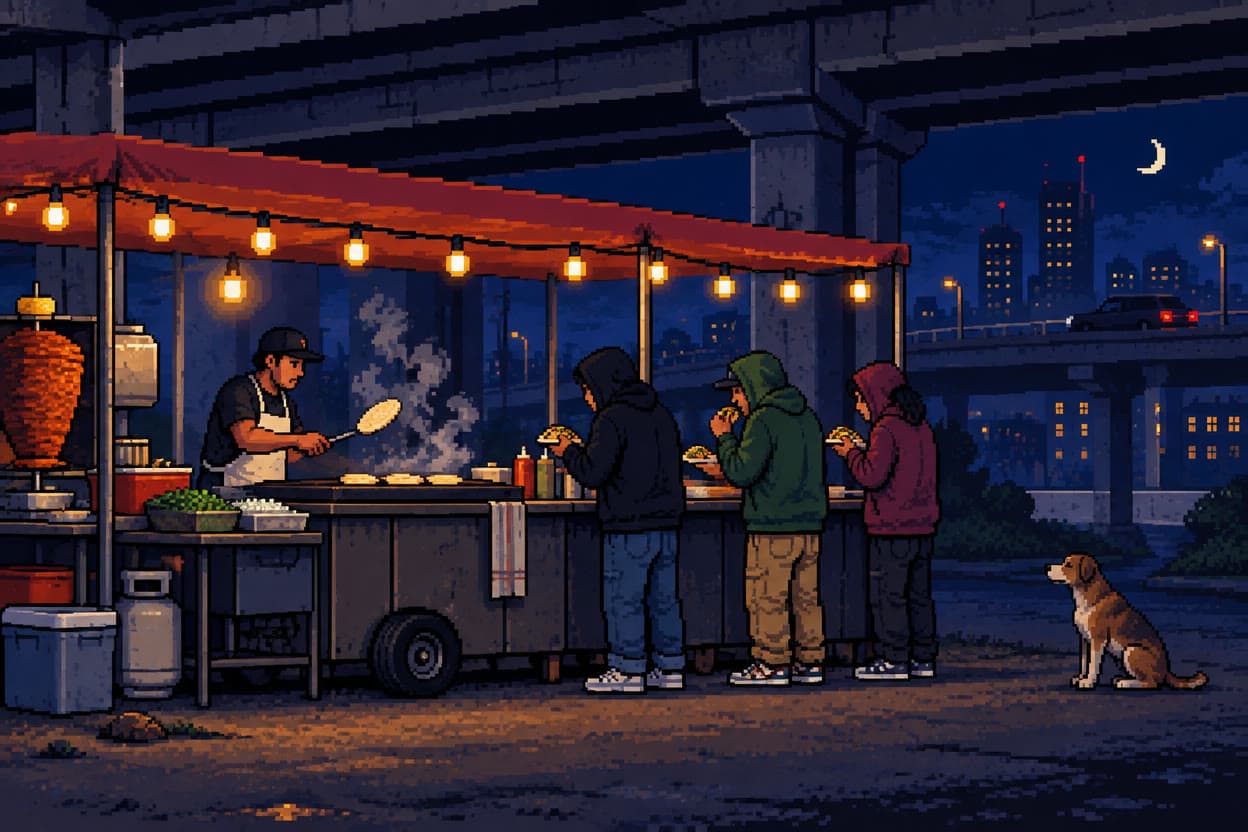 Pixel art: tacos under the overpass, made on Leap