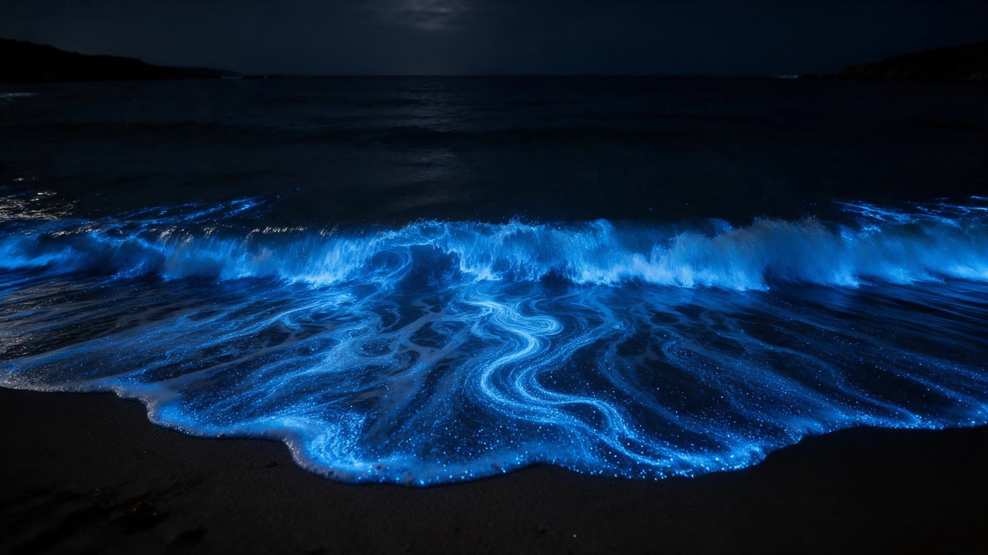 Bioluminescent surf, the generated first frame