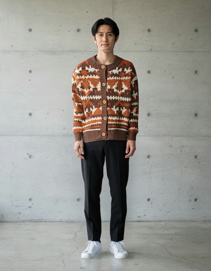 A hand-knit cardigan, from flat-lay to worn, a real run on Leap