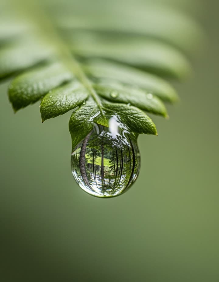 A dewdrop holding a tiny forest, a real run on Leap