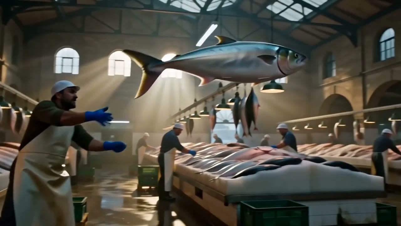 A tuna thrown across the fish market, made on Leap