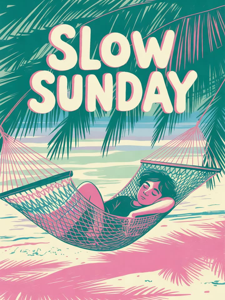 A risograph zine cover titled Slow Sunday