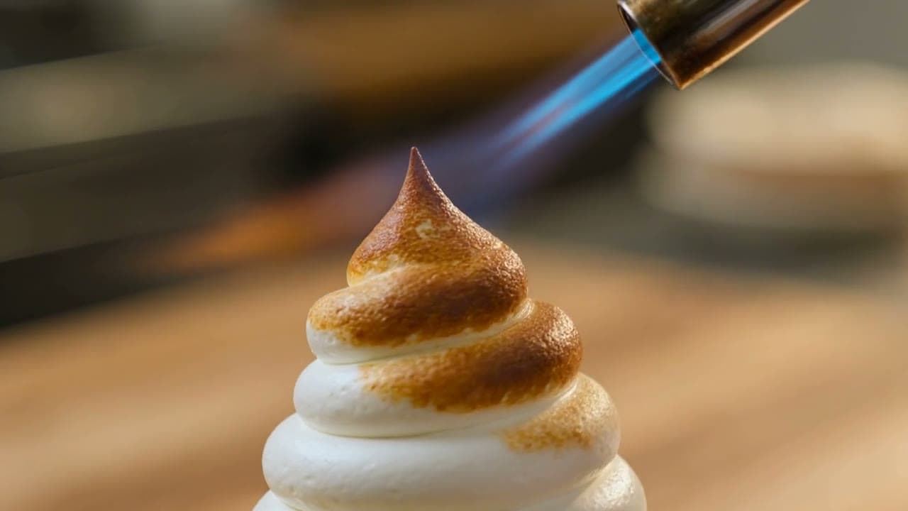Meringue piped, then torched, made on Leap