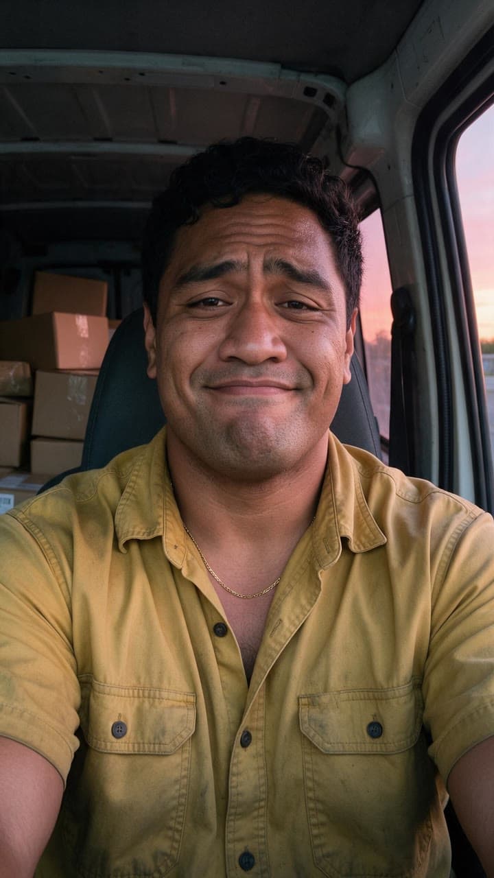 The photo it started from: the man sitting in the van