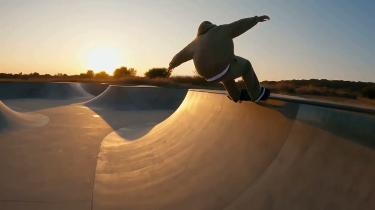 A frame of the clip it started from: the skateboarder in the bowl at sunset