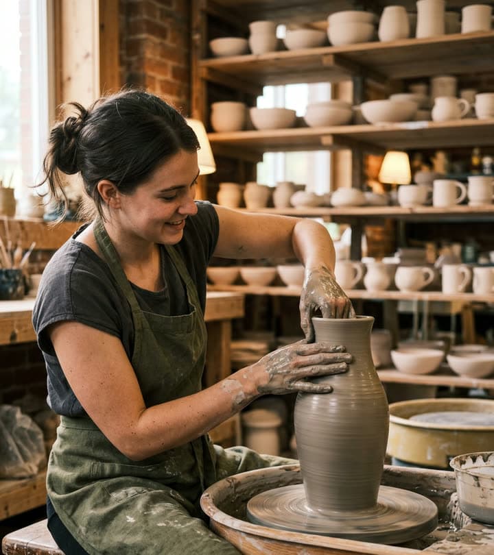 A potter shaping a vase on the wheel, a real run on Leap