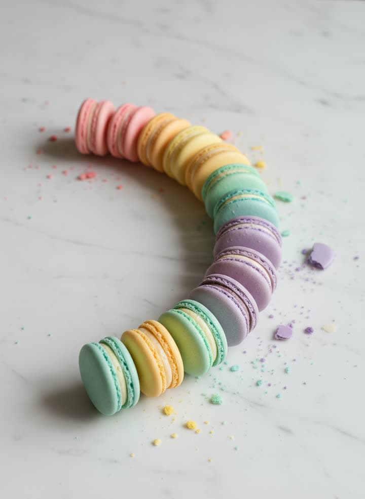 A rainbow of macarons on marble, a real run on Leap