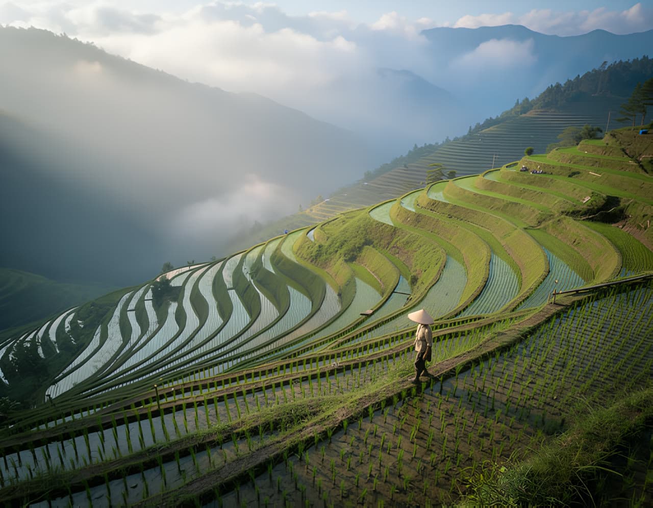 Rice terraces, from 512 pixels to 2048, a real run on Leap