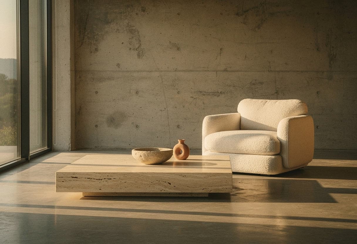 Travertine and boucle at golden hour, made on Leap