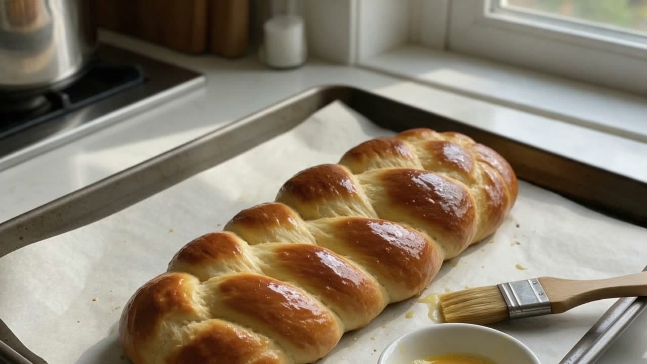 Braided loaf, egg wash, made on Leap
