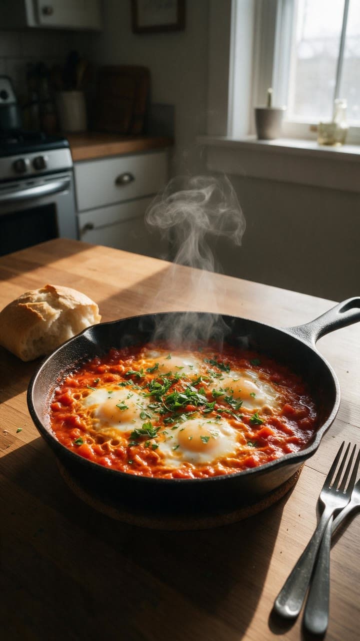 The photo shakshuka, still bubbling started from