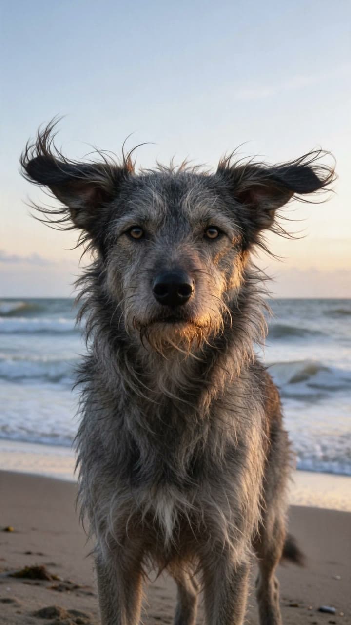 The wolfhound, in the wind, a real run on Leap