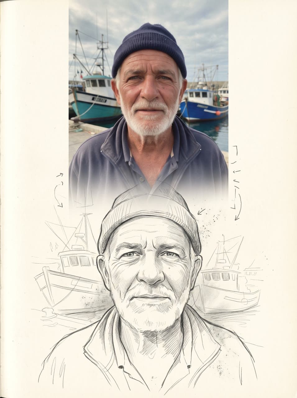 A fisherman at the harbour, in pencil, a real run on Leap