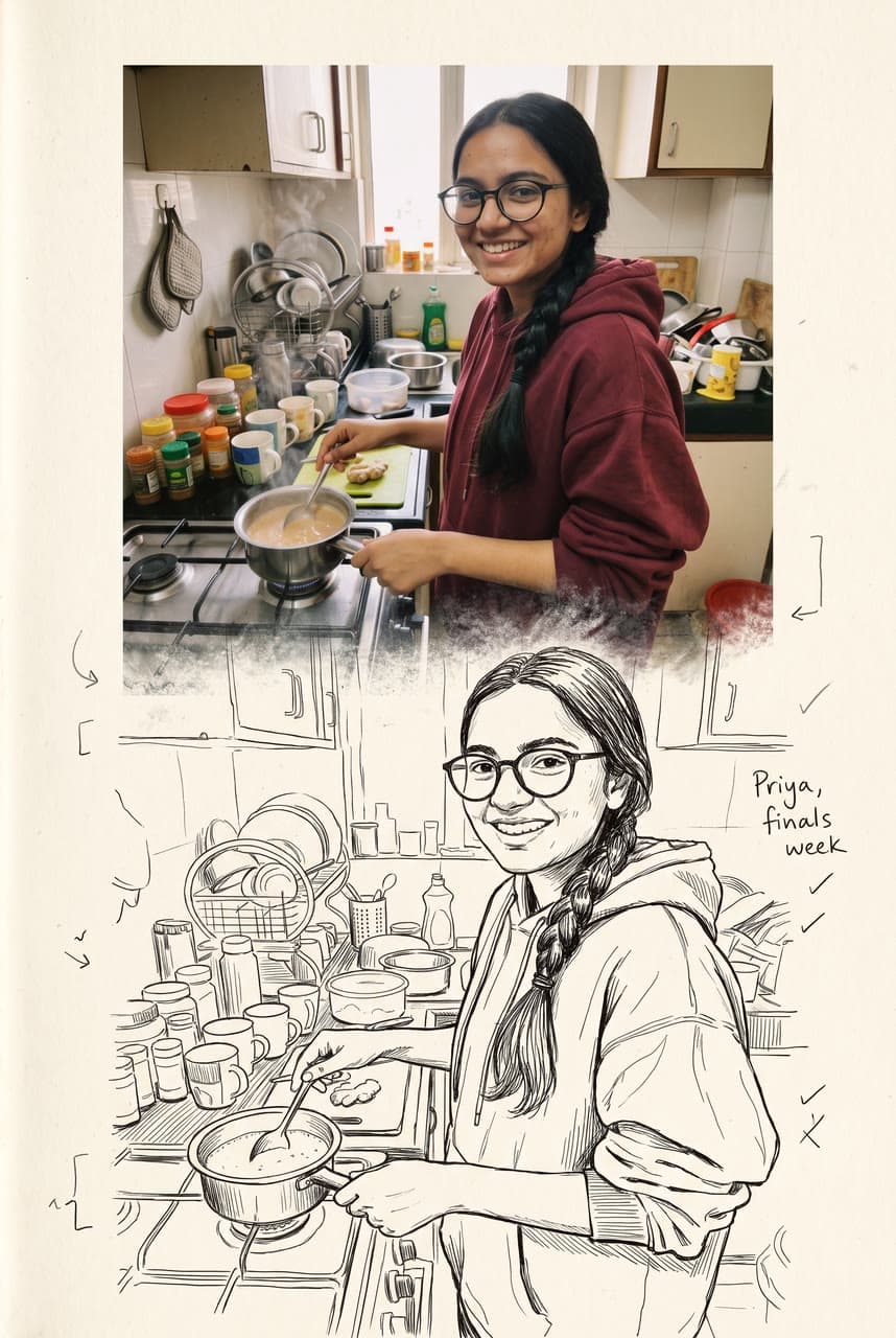 Priya, finals week, in ink, a real run on Leap