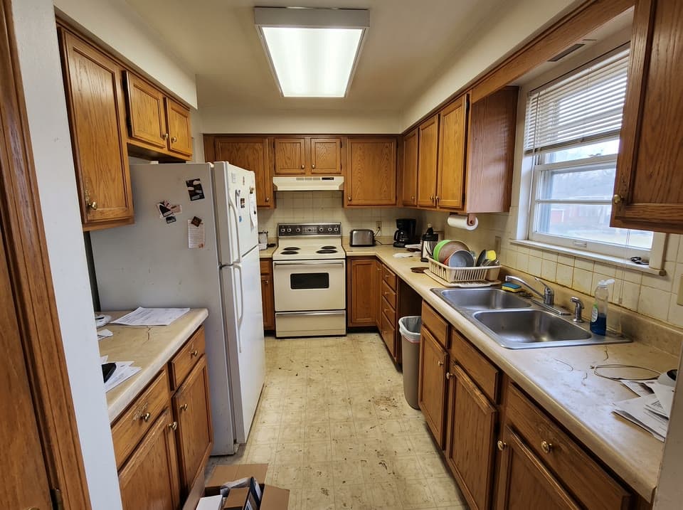 The photo oak kitchen to sage and quartz, as a wipe reveal started from