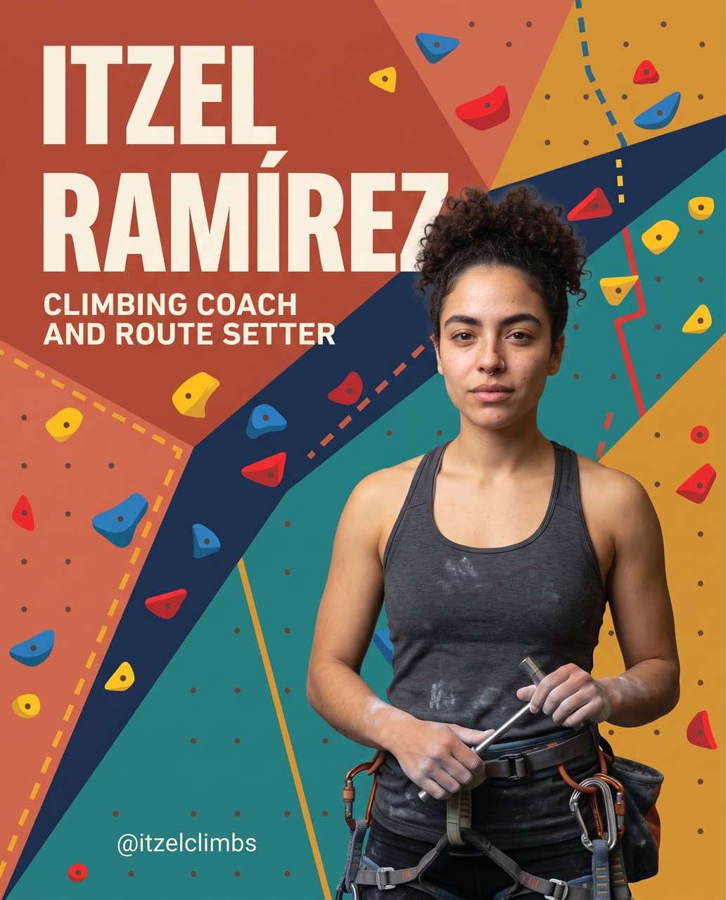 Itzel Ramírez, as a wall of climbing holds, a real run on Leap