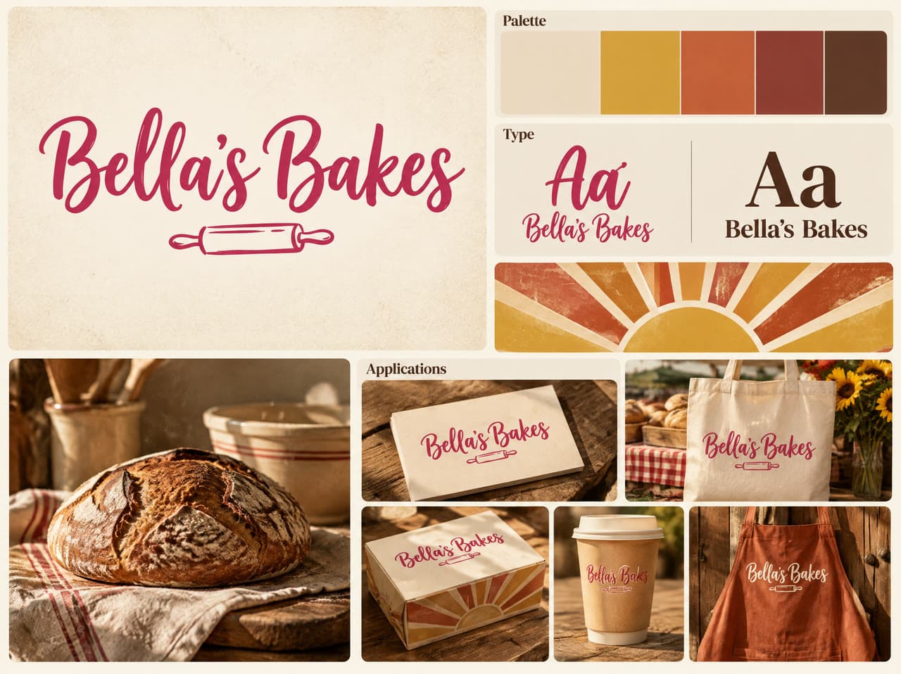 Bella's Bakes, retro warmth with her logo, a real run on Leap