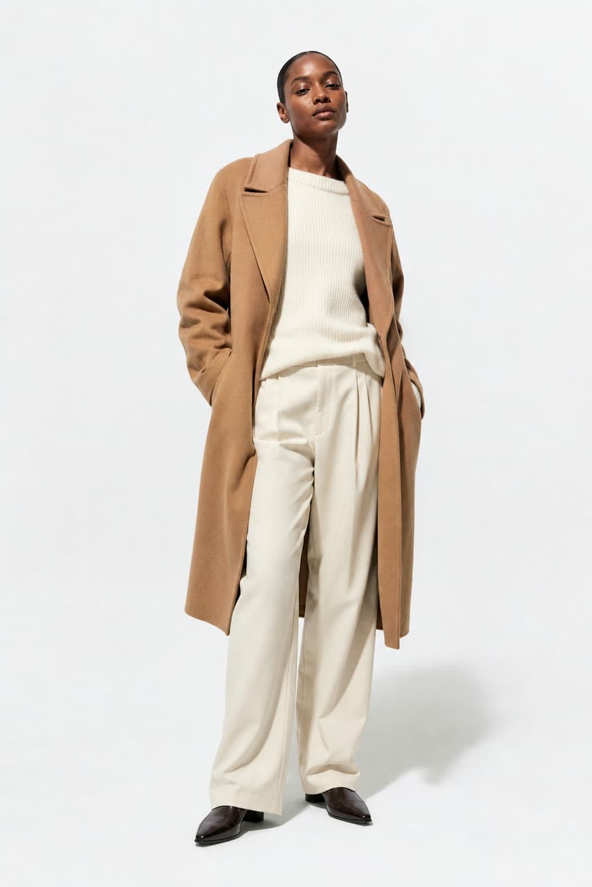 The photo camel coat, turning on the white set started from