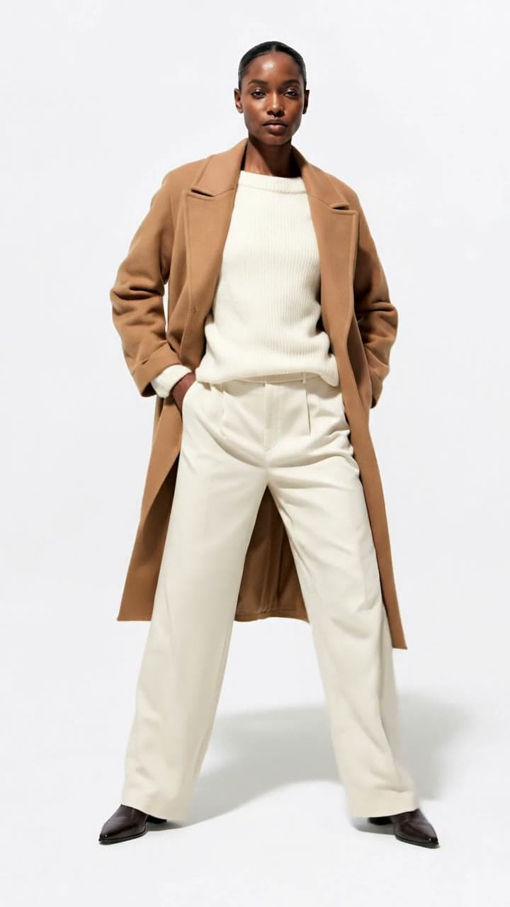 Camel coat, turning on the white set, a real run on Leap