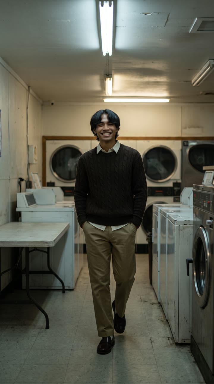Same character, a laundromat at night, a real run on Leap