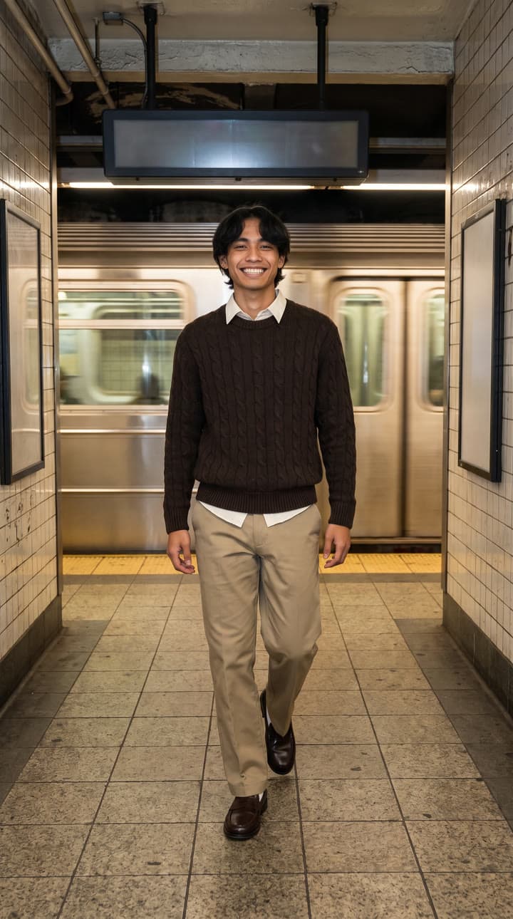 Same character, a dance on the subway platform, a real run on Leap