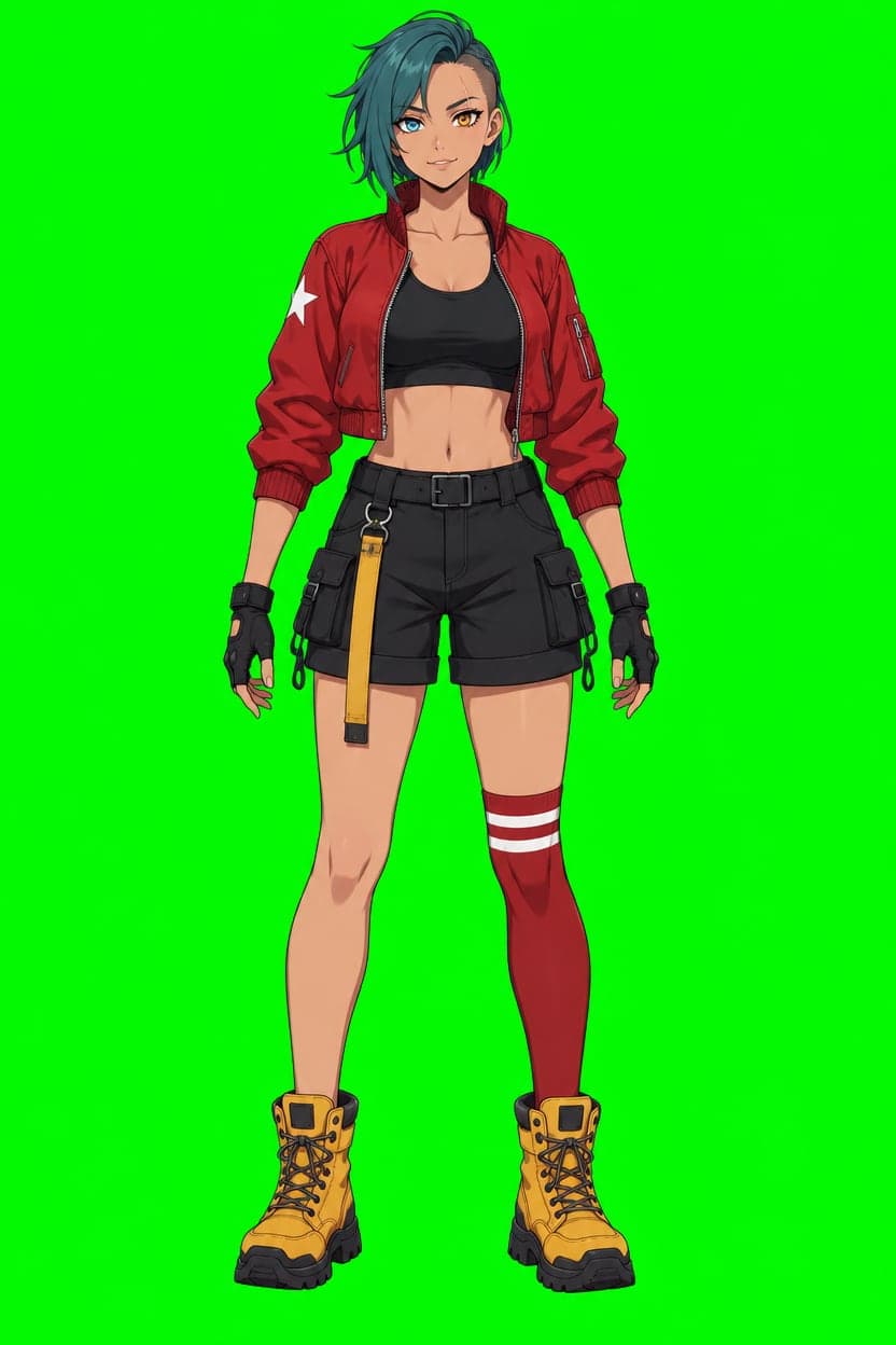 The photo an anime fighter mid-jump, cut out clean started from