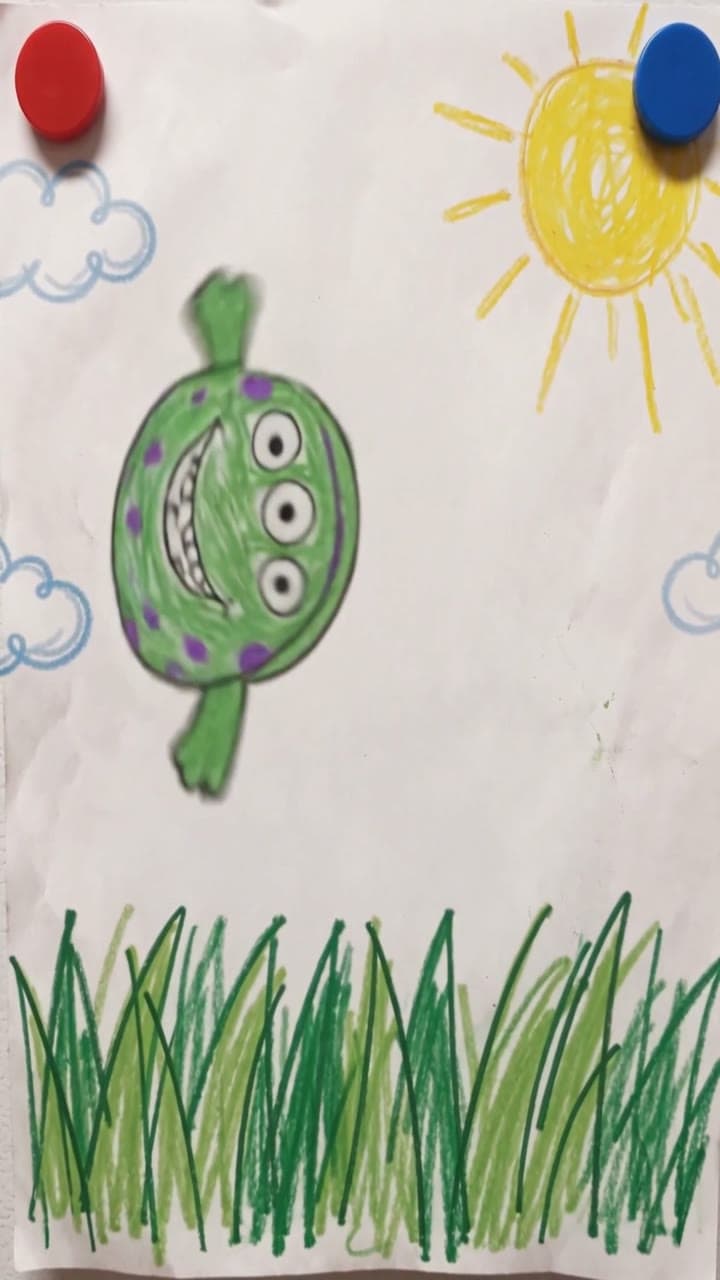 A crayon monster flies into its own world, a real run on Leap