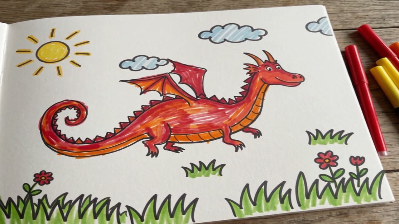 A marker dragon walks as its world draws itself, a real run on Leap