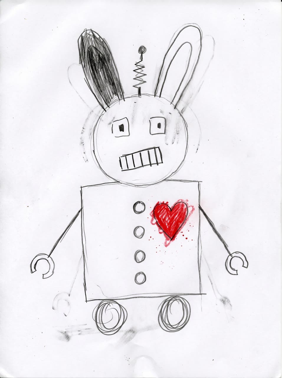 The photo the robot bunny in crochet started from