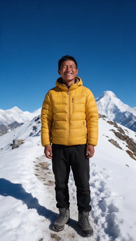 The photo a hiker floats off a snowy ridge started from