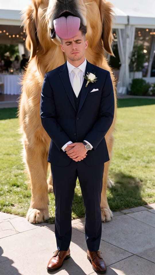 The groom gets licked, a real run on Leap