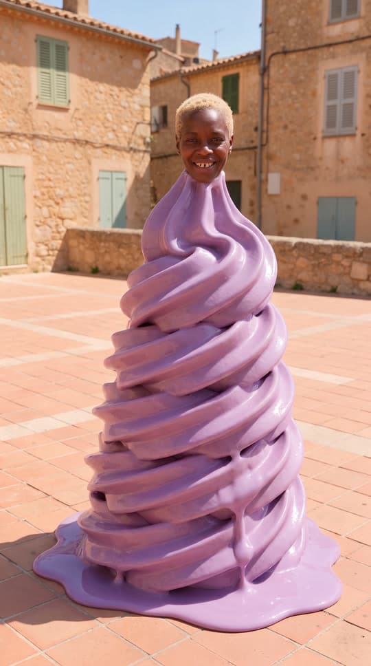 A lilac swirl melts on a sunny plaza, a real run on Leap