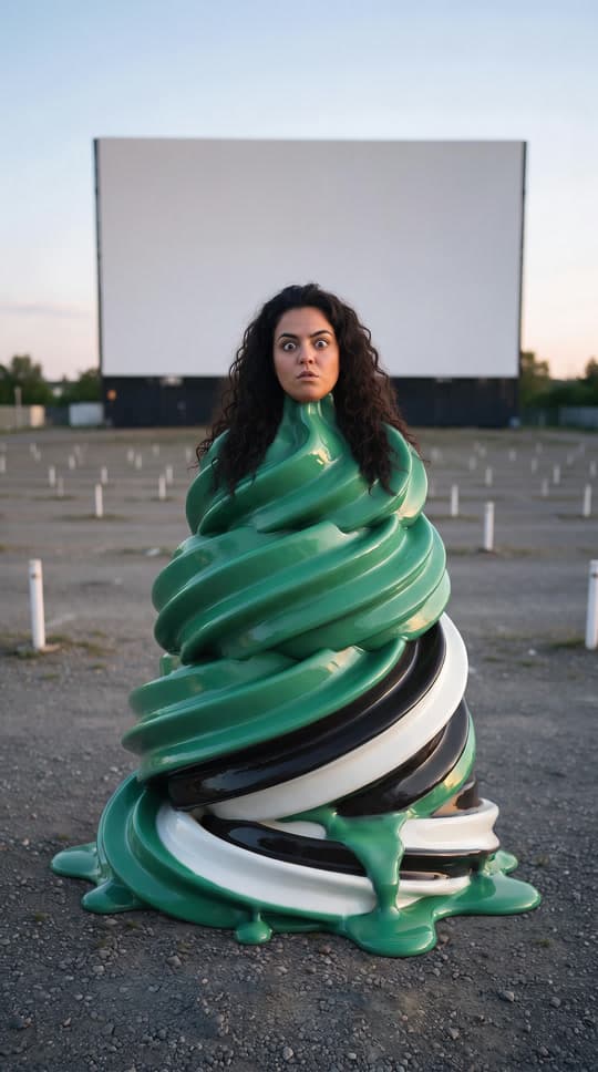 An emerald swirl melts at the drive-in, a real run on Leap