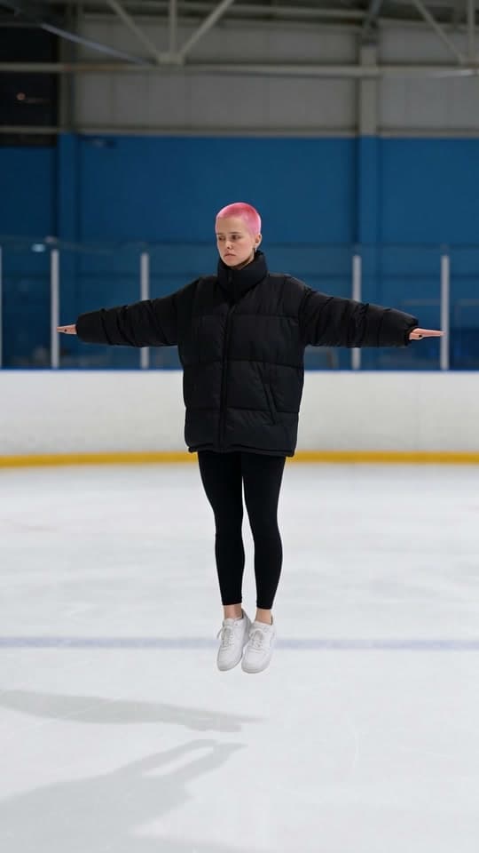 A pink buzz cut spinning over the ice, a real run on Leap