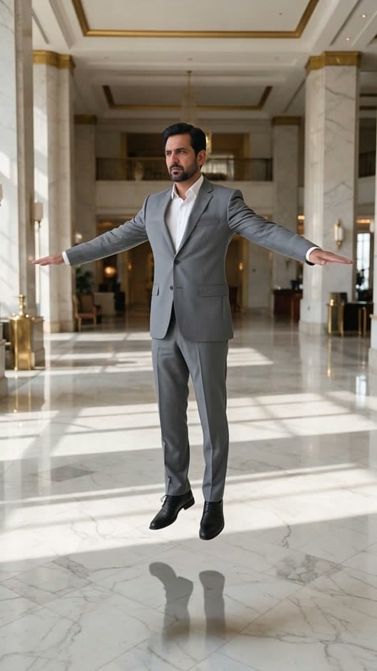 A grey suit idling in a hotel lobby, a real run on Leap