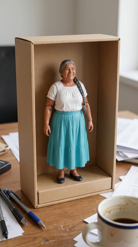 A grandmother figure jumps down in a turquoise skirt, a real run on Leap