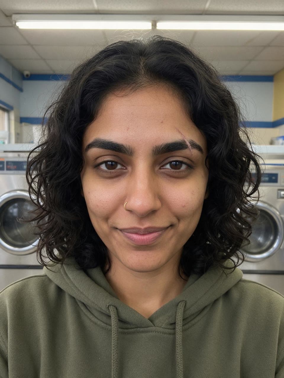 The face put into curls floating on a space station
