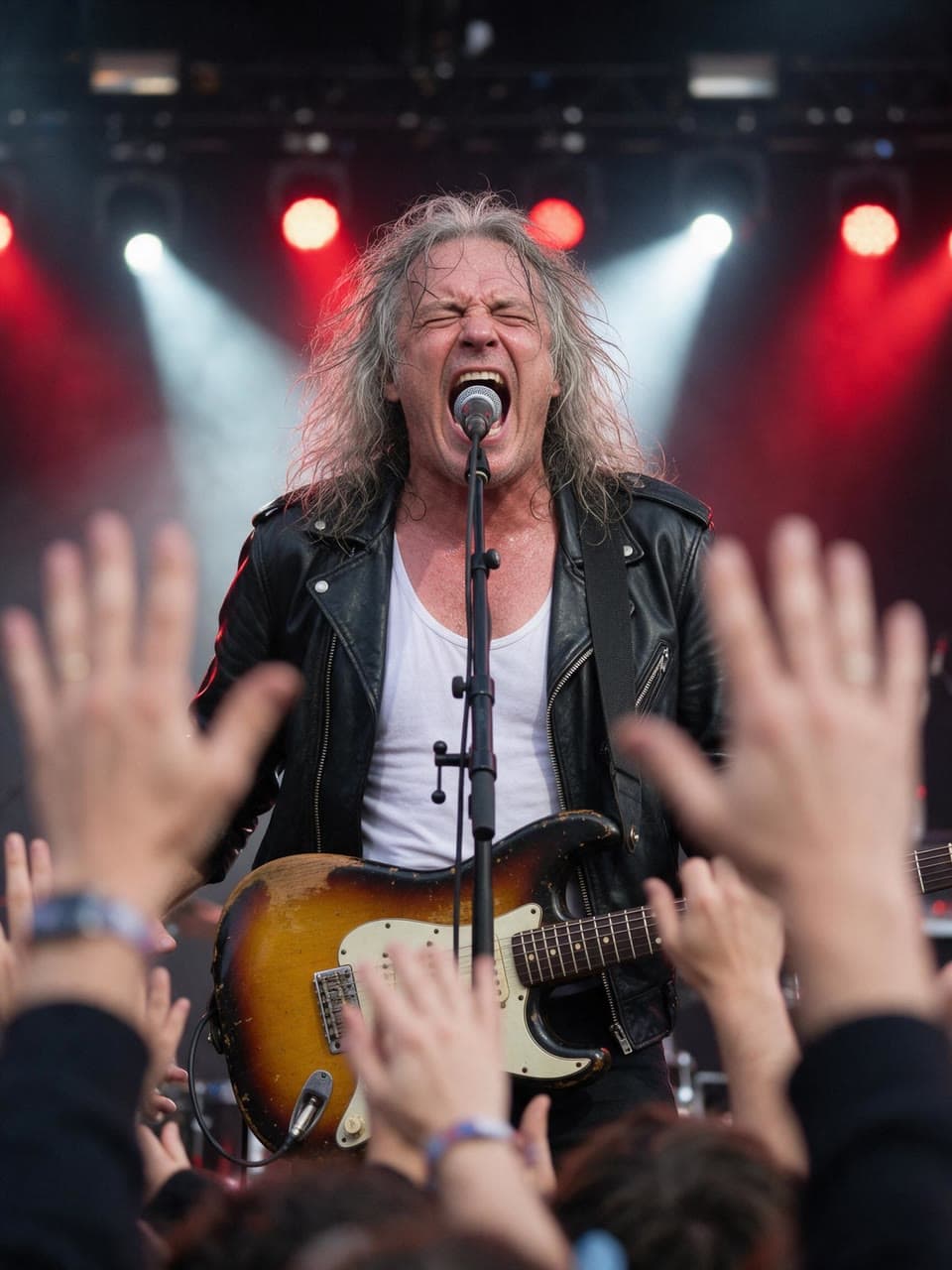 The photo a bald, bearded rocker mid-scream started from