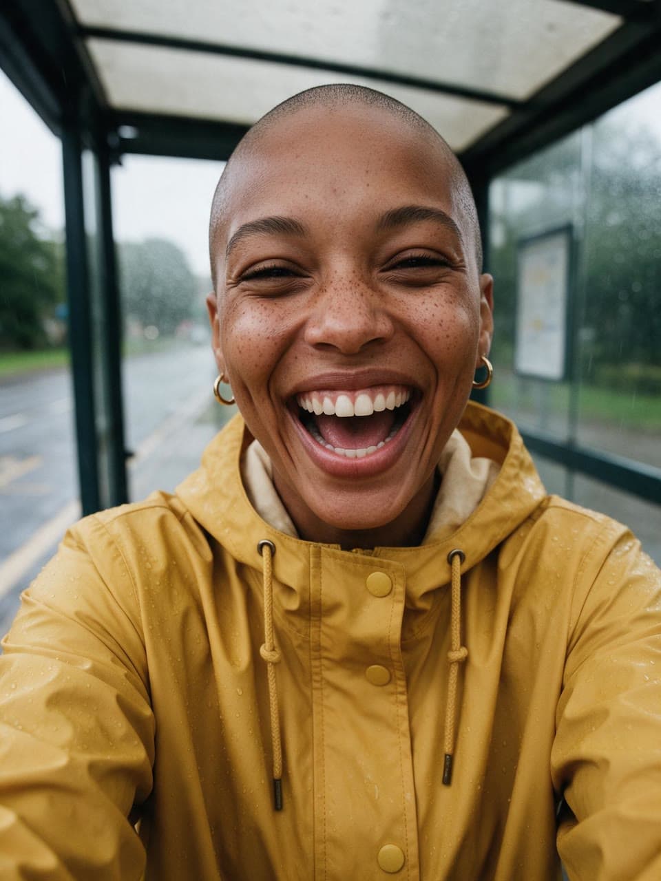 The face put into a shaved head at the finish line
