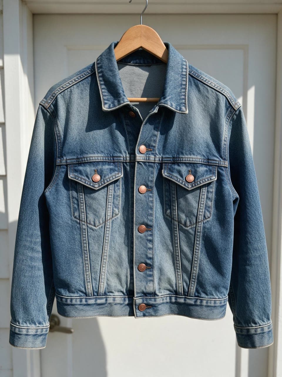 The photo denim jacket on the street started from