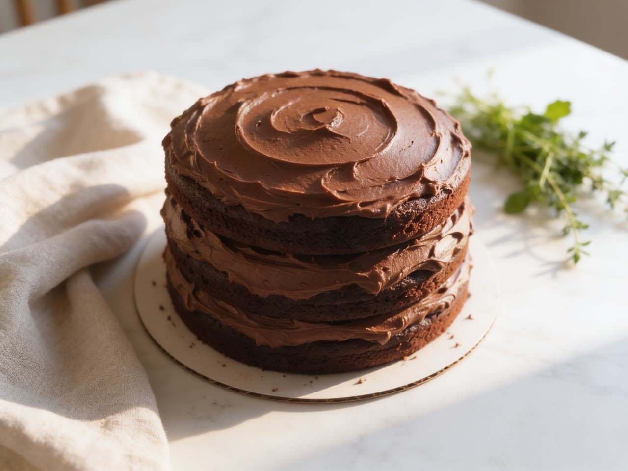 Chocolate layer cake, bright, a real run on Leap