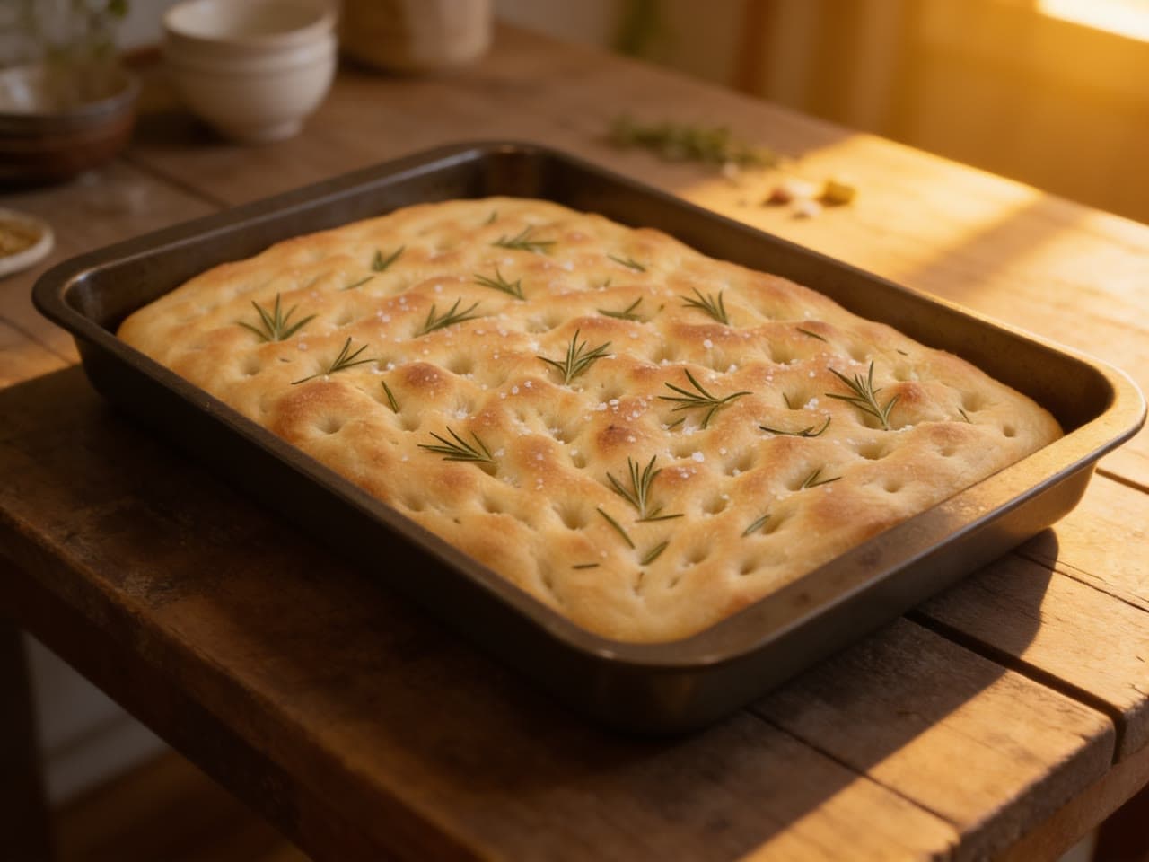 Rosemary focaccia, rustic, a real run on Leap