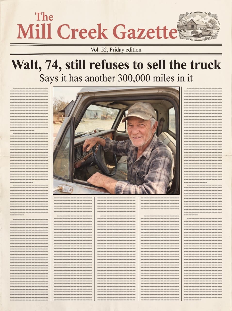 Walt, 74, still refuses to sell the truck, a real run on Leap