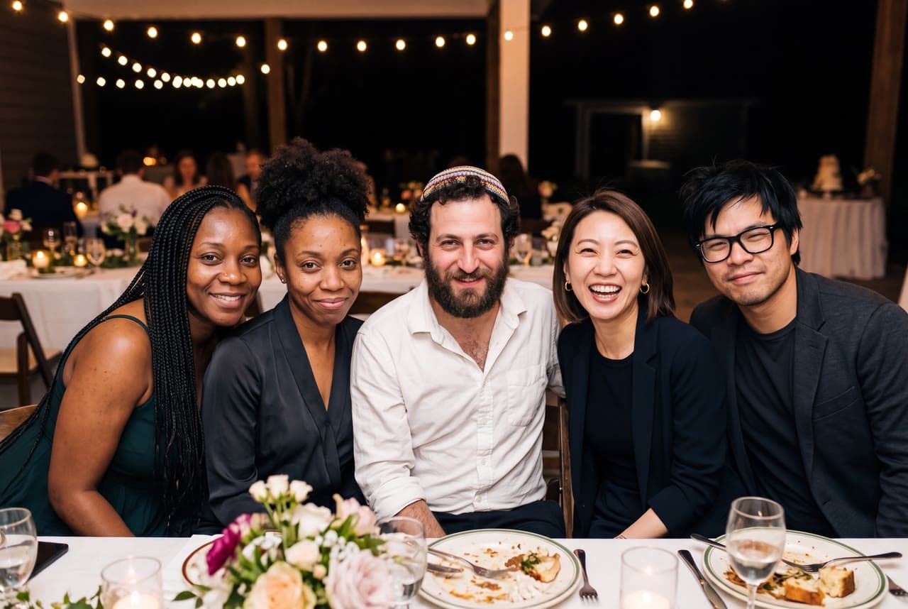 Five friends at a wedding's last table, a real run on Leap