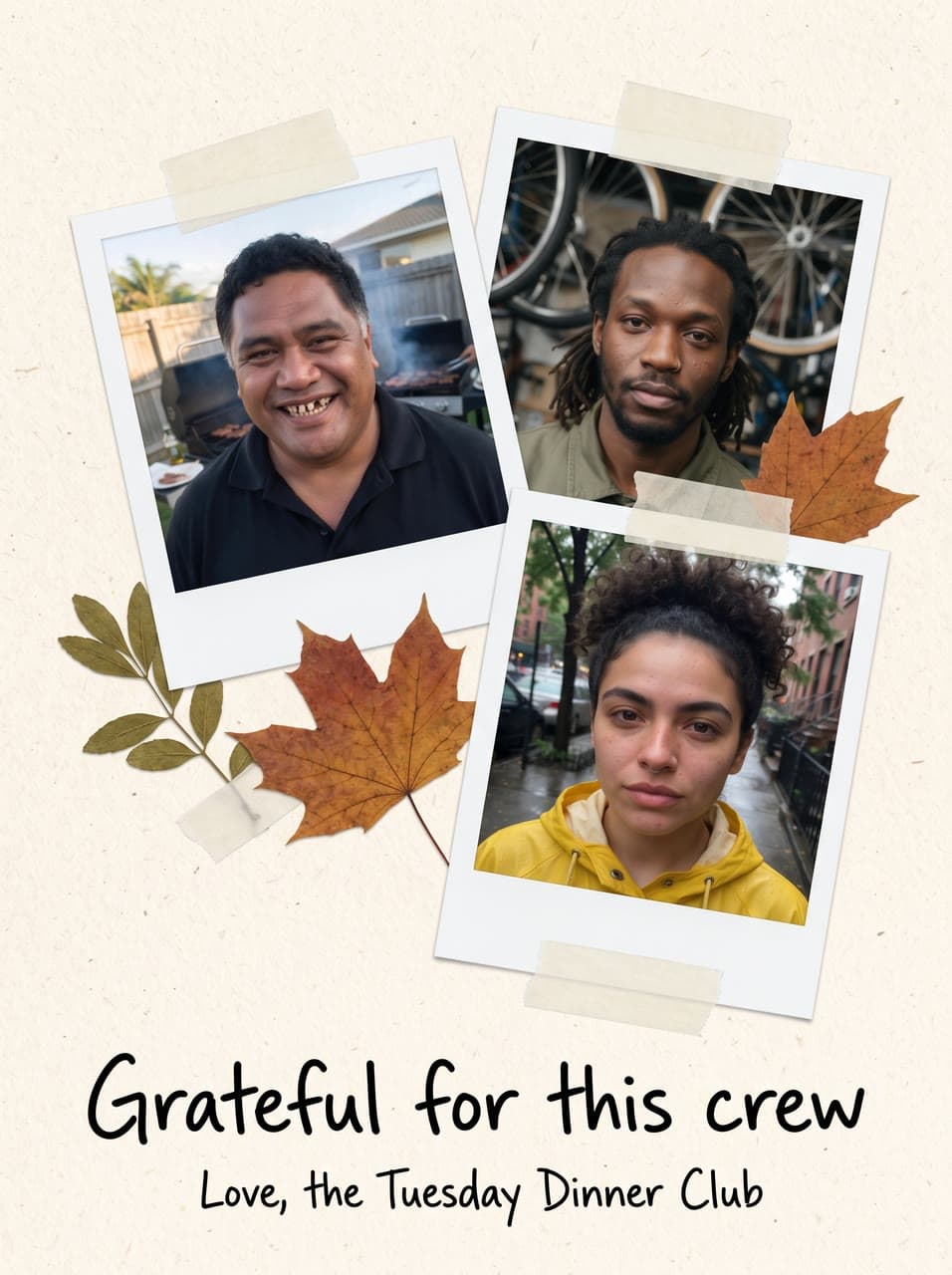 Grateful for this crew, a Friendsgiving collage, a real run on Leap