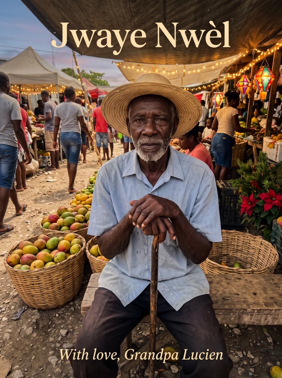 Jwaye Nwèl, a mango market at dusk, a real run on Leap