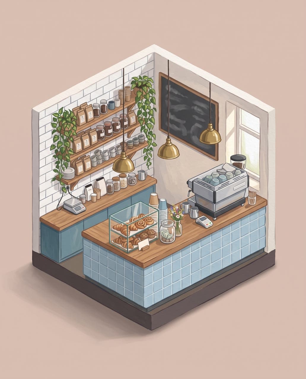 A café counter in gouache, a real run on Leap